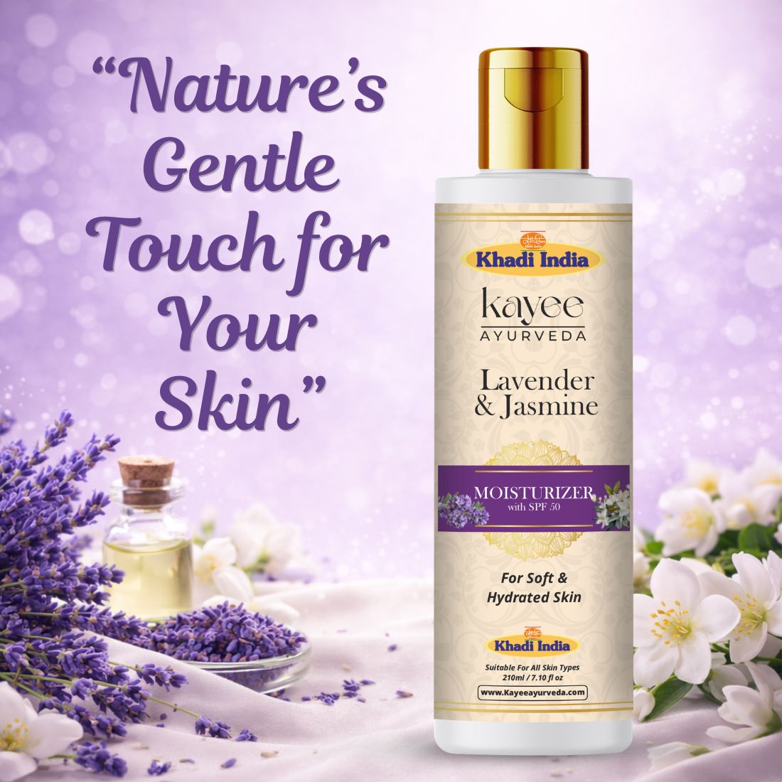 Kayee Ayurveda Lavender & Jasmine Facial Moisturizer, Nourishing Face Cream for Soft, Supple & Healthy-Looking Skin, Lightweight Daily Moisturizer for Dry & Normal Skin, Everyday Skincare | 210 ml