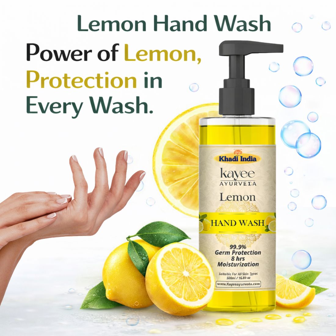 Kayee Ayurveda Lemon Hand Wash | Refreshing Herbal Liquid Hand Wash with Lemon | Effective Daily Cleansing for Clean, Fresh & Soft-Feeling Hands | Citrus Fragrance Hand Wash for Home, Office & Everyday Hand Hygiene | 500 ml