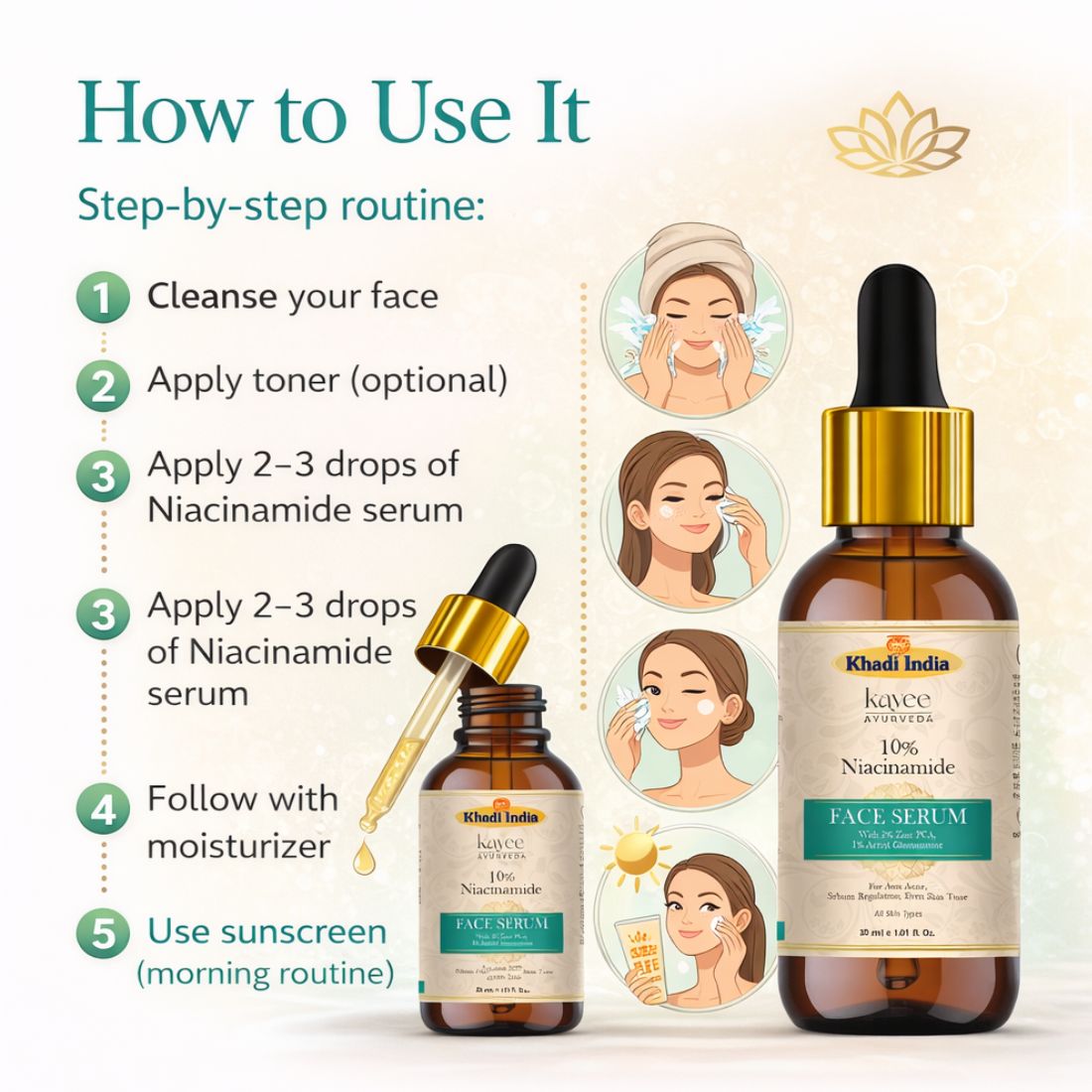 Kayee Ayurveda 10% Niacinamide Face Serum for Oily & Combination Skin | Helps Control Excess Oil, Minimize the Appearance of Pores, Improve Uneven Skin Tone & Skin Texture | Lightweight Facial Serum for Women & Men | 30 ml