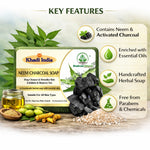Bhudevam Naturals Khadi Neem & Activated Charcoal Soap – Herbal Handmade Bath Soap for Acne, Pimples, Blackheads Removal- 500GM (Pack of 4)