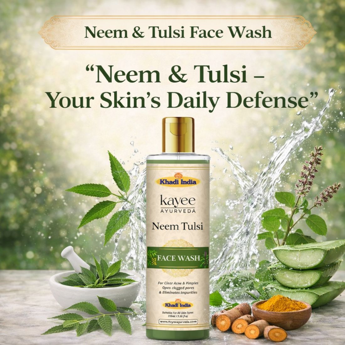 Kayee Ayurveda Neem Tulsi Facial Cleanser for Men & Women | Herbal Face Wash for Daily Skin Care | Neem & Tulsi Formula Helps Cleanse Dirt, Pollution, Excess Oil & Impurities While Supporting a Fresh, Smooth-Looking Complexion | 210 ml