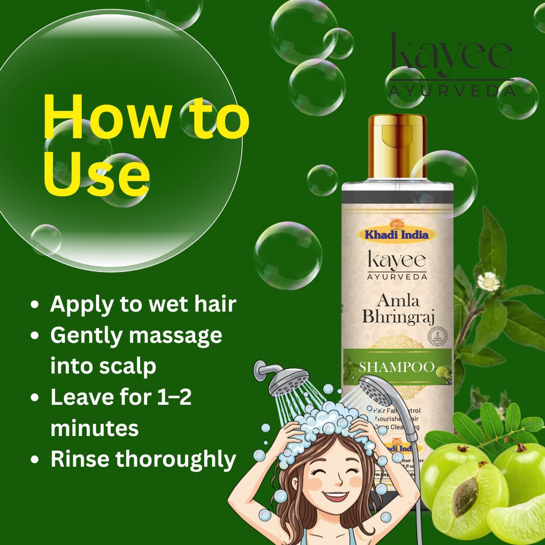Kayee Ayurveda Amla Bhringraj Shampoo for Hair Growth & Hair Fall Care | Herbal Ayurvedic Shampoo with Amla & Bhringraj for Scalp Cleansing, Hair Nourishment, Strength, Smoothness & Natural Shine | 210 ml