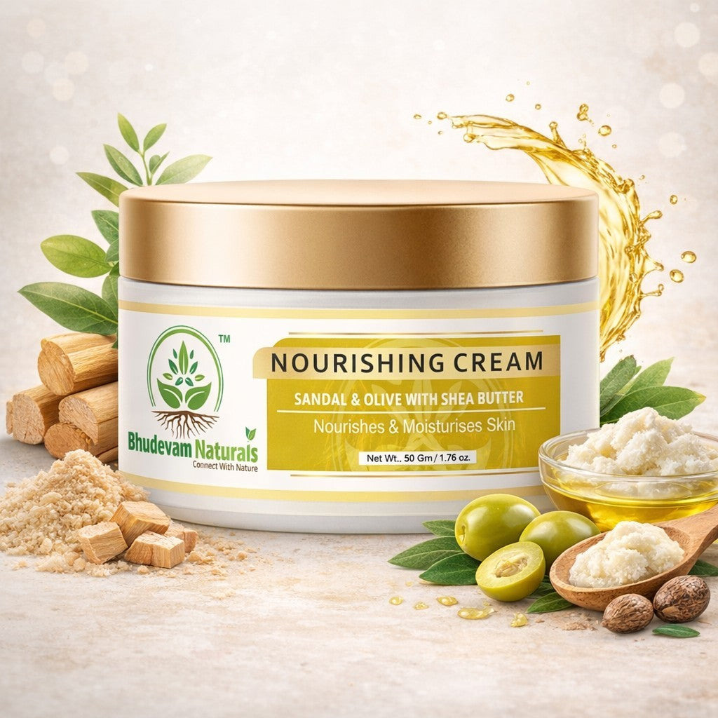 Bhudevam Naturals Khadi Sandal & Olive Face Nourishing Cream with Shea Butter – Deep Hydration Moisturizer for Soft & Glowing Skin- 50GM