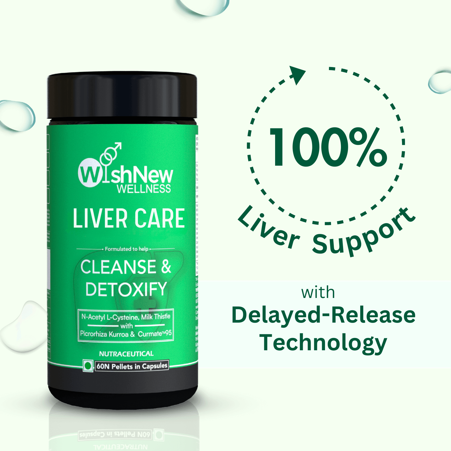 Wishnew Wellness Liver Care Supplement Detoxifying Liver Support with NAC, Milk Thistle & Curcumin 95 Pellets in 60 Capsule