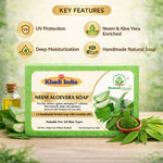 Bhudevam Naturals Khadi Handmade Neem Aloe Vera Soap – Anti-Acne & Skin Soothing Bath Soap- 500GM (Pack of 4)