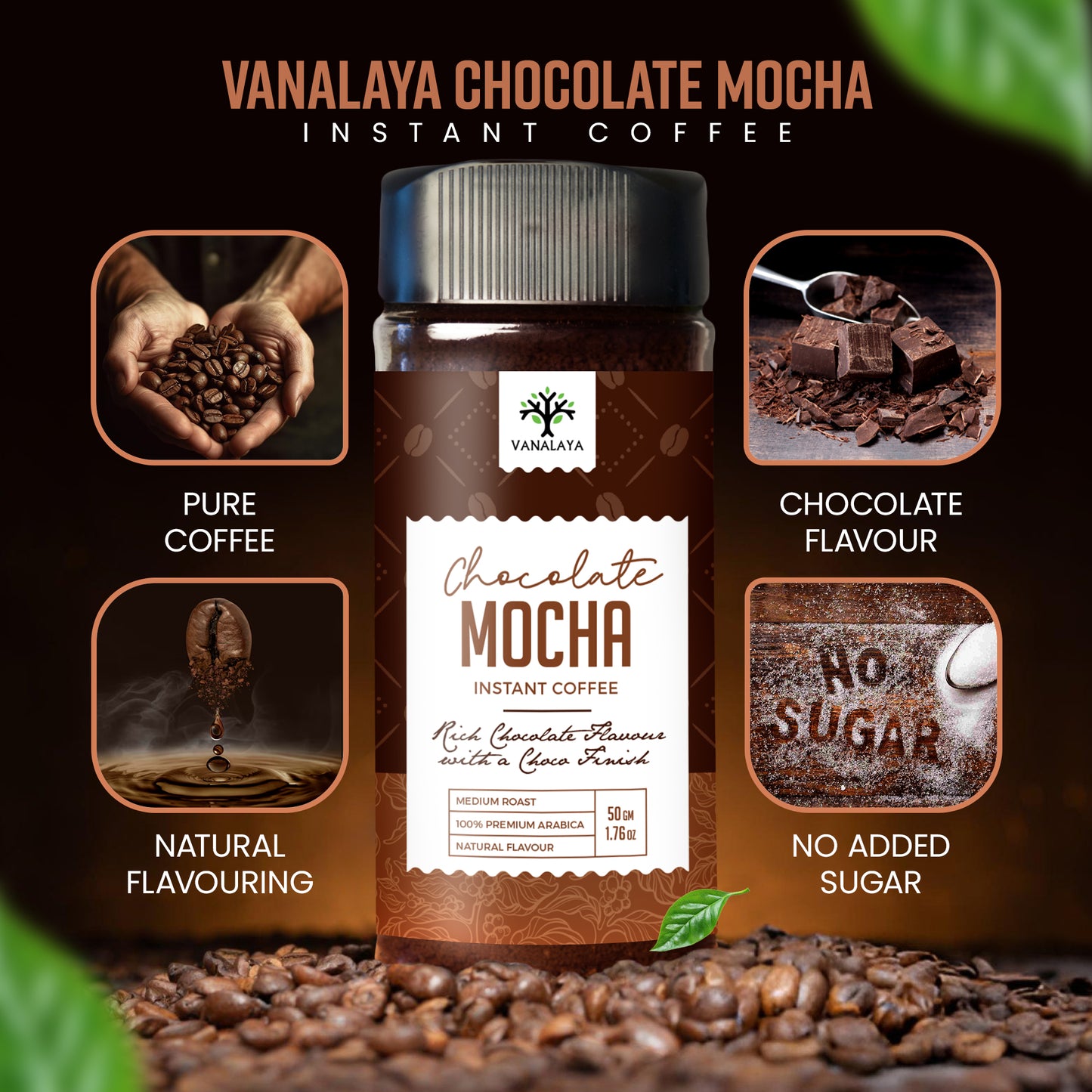 Vanalaya Chocolate Mocha Instant Coffee | 100% Premium Arabica | Natural Chocolate Flavour | Medium Roast