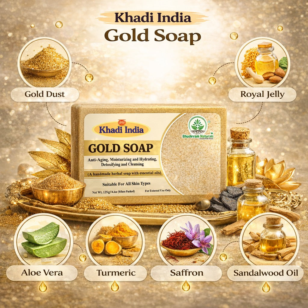 Bhudevam Naturals Khadi Handmade Gold Soap For Luxury Skin Brightening & Glow Soap - 500GM (Pack of 2)