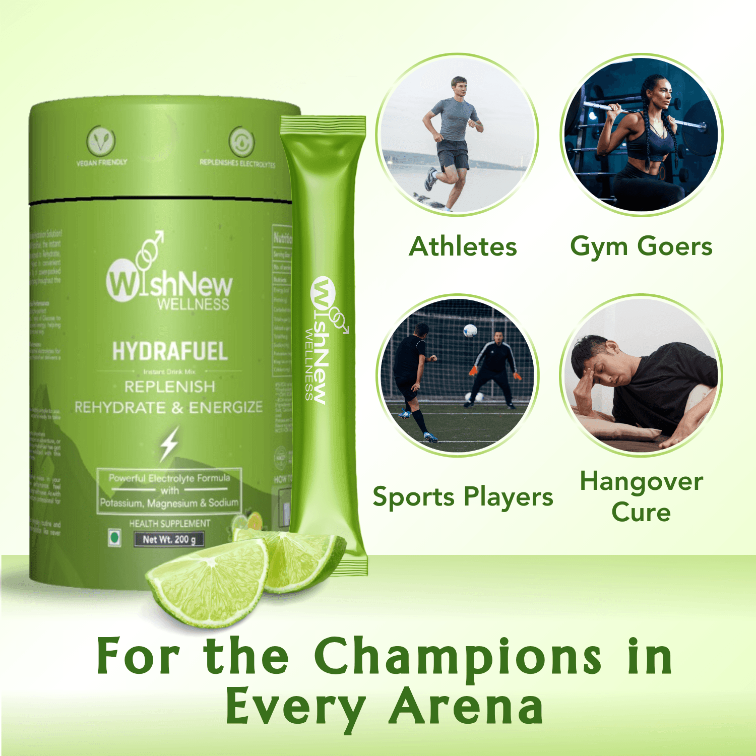 WishNew Wellness Hydrafuel Instant Energy Drink Mix - Lemon Sachet (10gm Each)