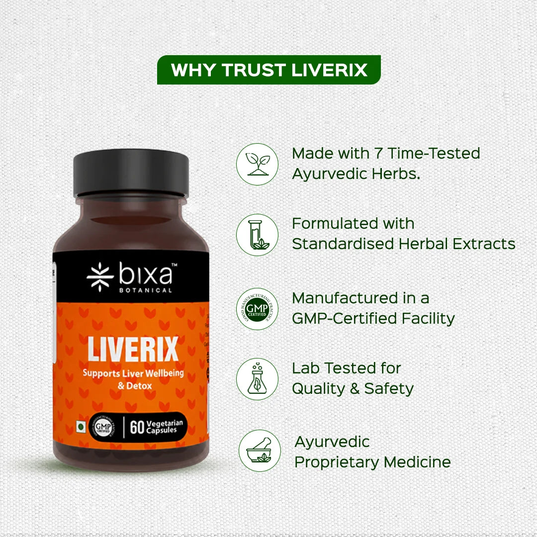 Bixa Botanical LIVERIX (60 Veg Capsules | 450mg) | Synergistic Ayurvedic Formula for Natural Liver Detoxification & Hepatic Function
