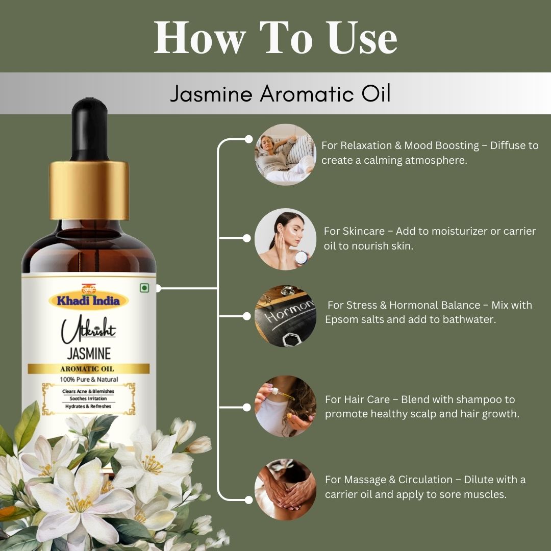 Khadi Jasmine Essential Oil | Pure & Natural Jasmine Oil for Face & Skin Care | Floral Essential Oil for Glowing-Looking Skin, Aromatherapy & Relaxation | 15 ml