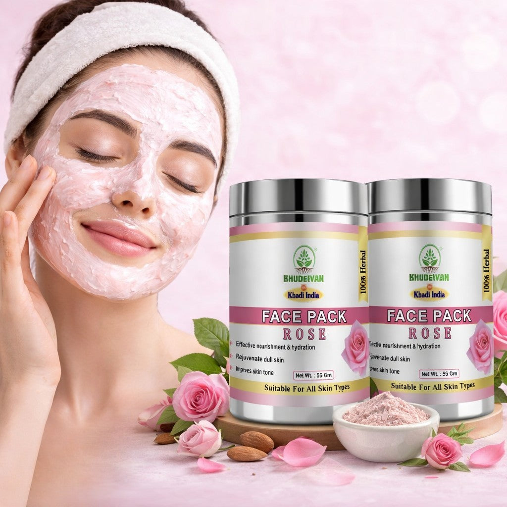 Bhudevam Naturals Khadi Herbal Rose Face Pack Skin Brightening Face Mask for Glow, Pigmentation & Deep Cleansing- 100GM (Pack of 2)