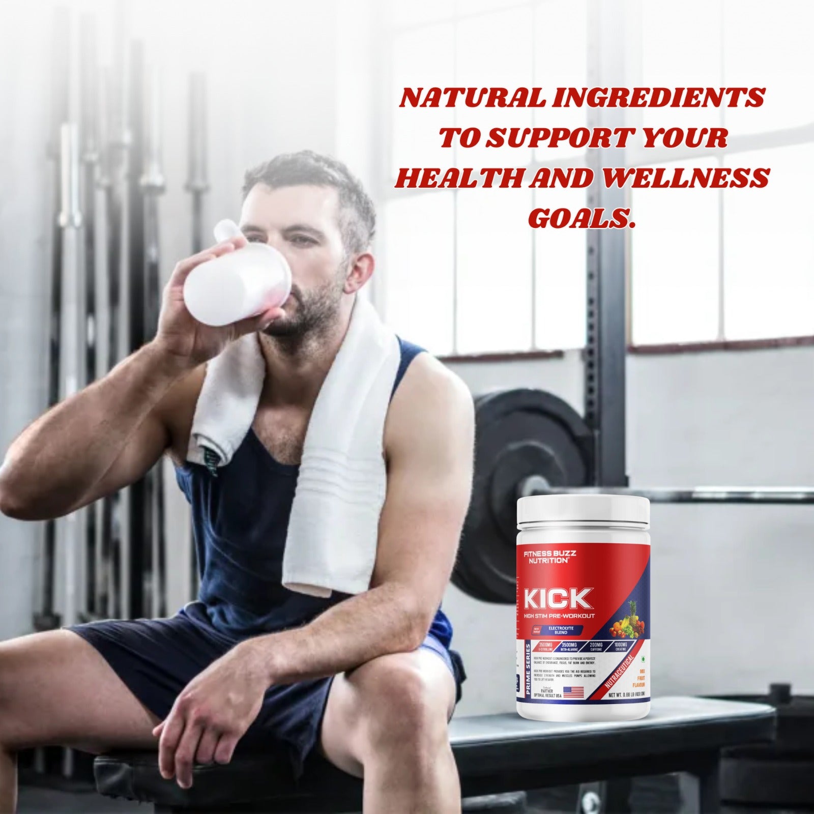 FB Nutrition Kick High Stim Pre-Workout Supplement - Mix Fruit - 400gm