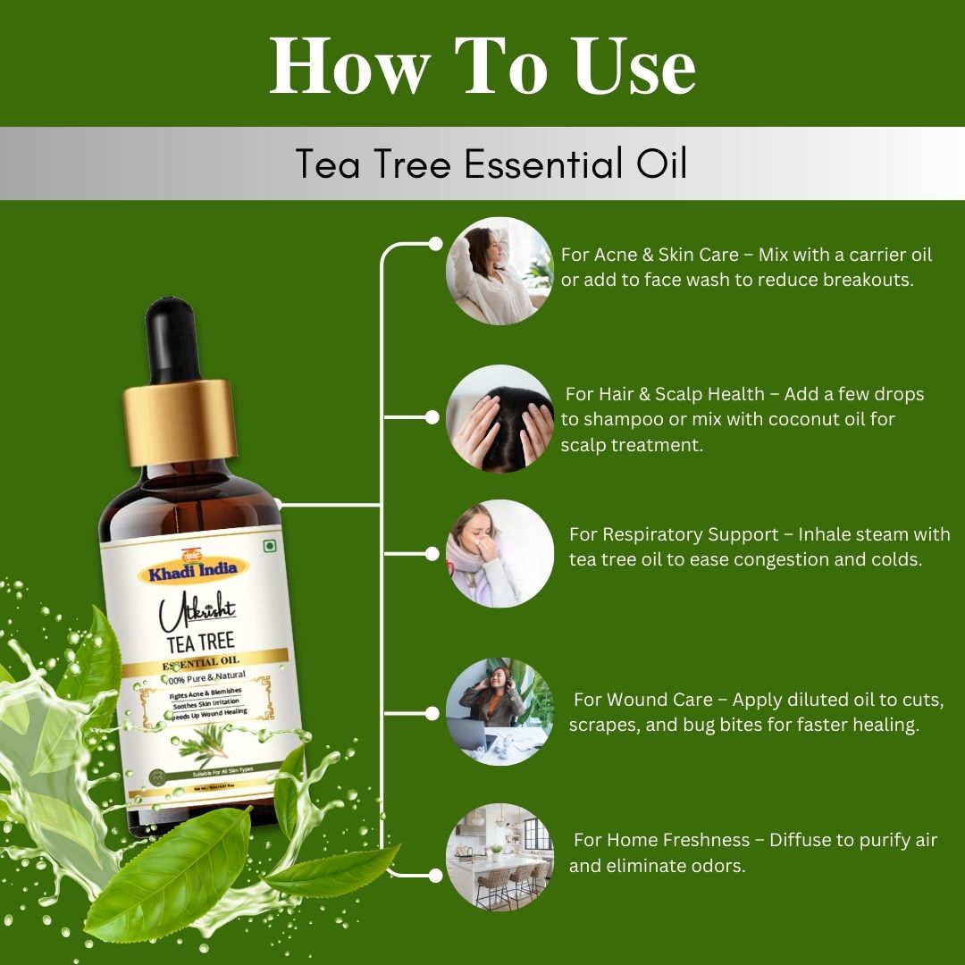 Khadi Tea Tree Oil – Therapeutic Grade Essential Oil for Skin Care, Hair Growth & Diffuser