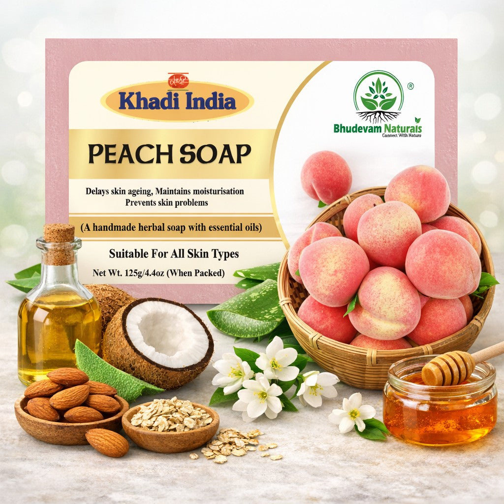 Bhudevam Naturals Khadi Handmade Peach Soap for Smooth & Radiant Skin- 500GM (Pack of 4)