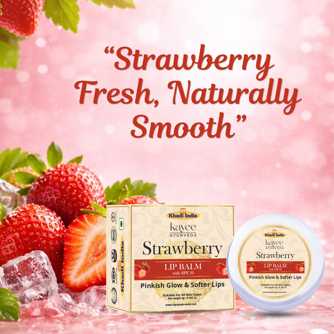 Kayee Ayurveda Strawberry Lip Balm for Lips, Hydrating & Nourishing Lip Moisturizer for Dry, Rough & Chapped Lips, Helps Maintain Soft & Smooth Lips, Everyday Lip Care | 6 g