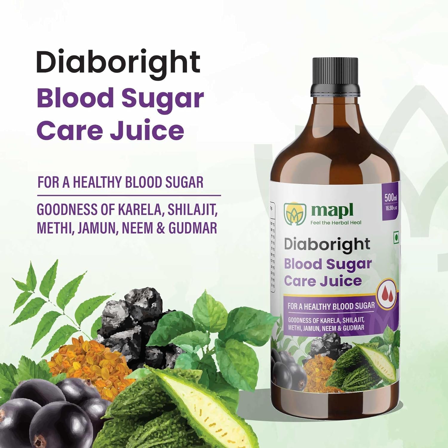 MAPL Diaboright Blood Sugar Care Juice 500ml | Neem, Giloy, Karela, Jamun & Shilajit | Supports Glucose Control, Energy & Immunity