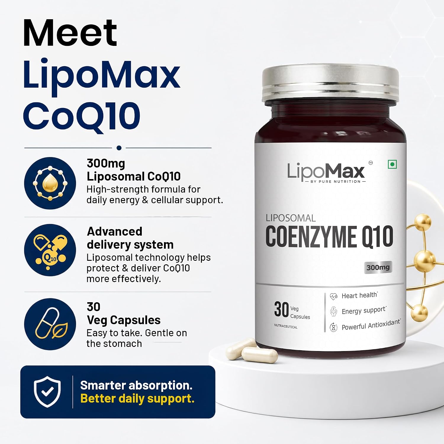 Pure Nutrition Liposomal CoQ10 300mg (30%), 30 Capsules | Heart & Energy Support Supplement