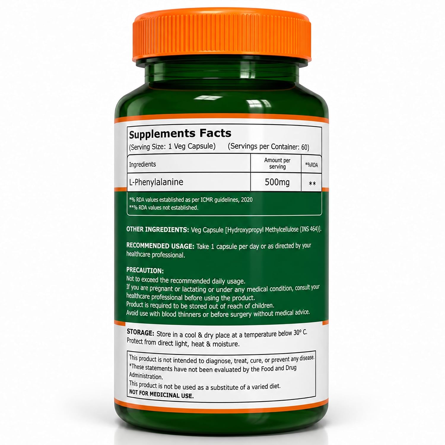 Pure Nutrition L-Phenylalanine 60 Capsules | Amino Acid Supplement for Energy & Wellness Support