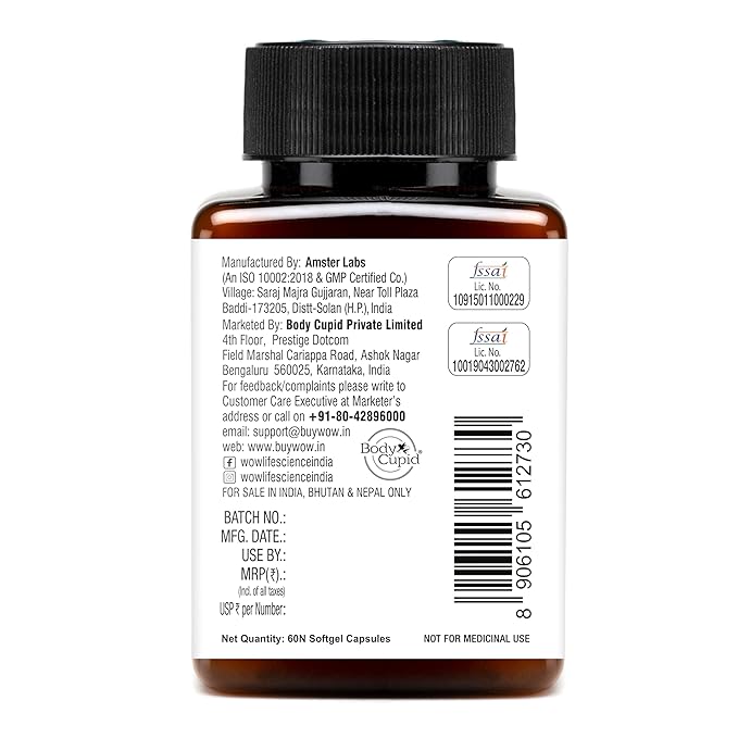 WOW Life Science Omega 3 Softgel Capsule - 1300 mg | EPA & DHA for Healthy Heart, Eyes & Joints - 60 Capsules
