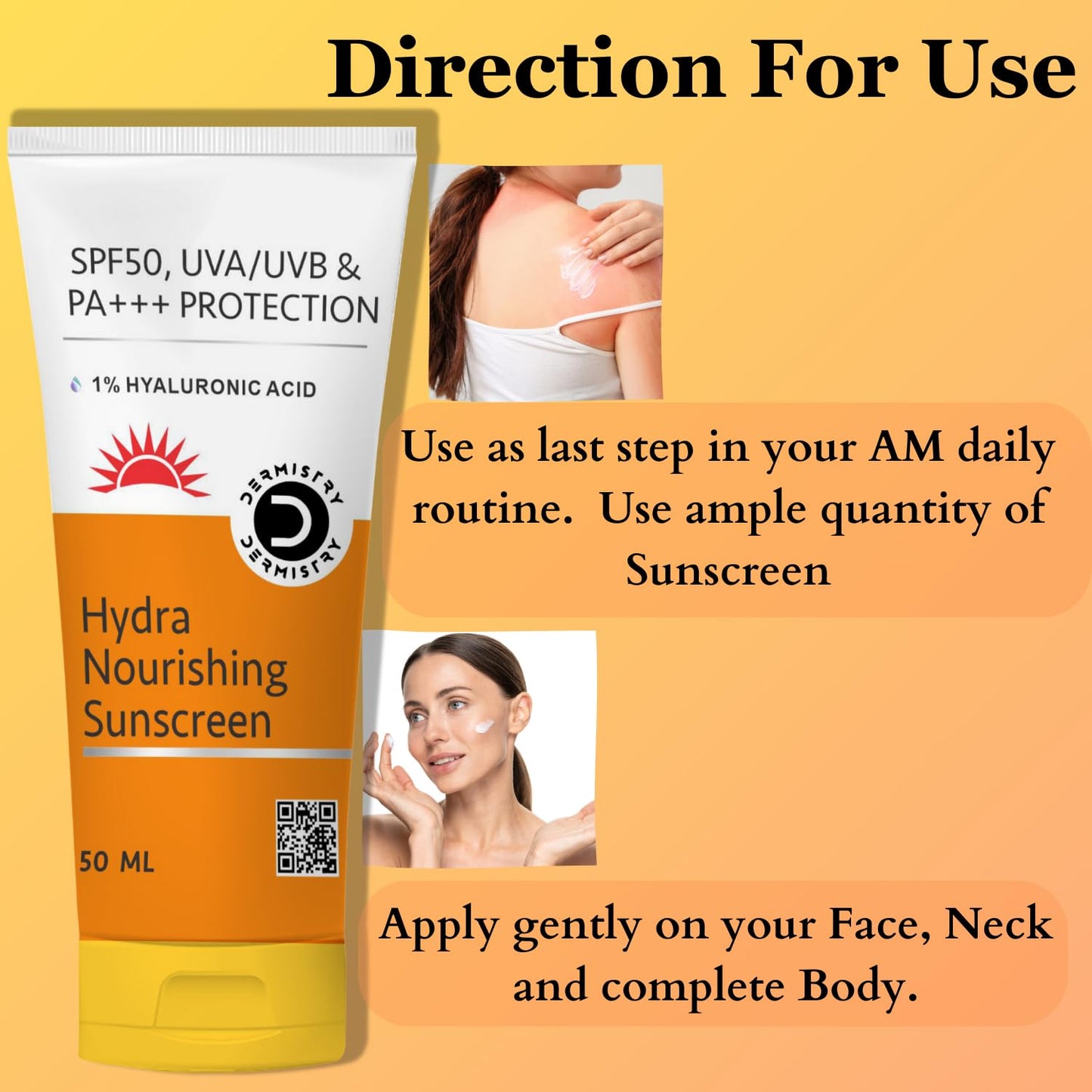 Dermistry Hydra Nourishing Sunscreen SPF-50 UVA/UVB and PA+++ Protection 1% Hyaluronic Acid Sunscreen SPF-50 Aqua Gel for Dry Skin