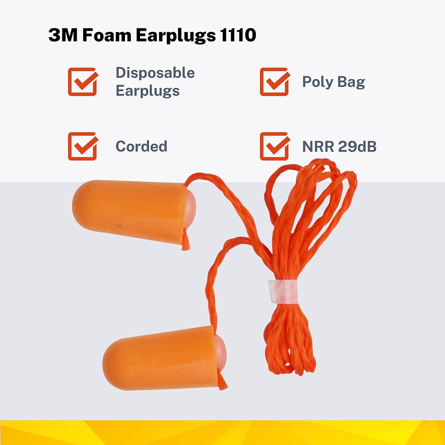 3M 1110 Ear Plugs Corded, Extra Soft, Reusable Earbuds Noise Cancellation, Soundproof Earplug Use For Underwater, Meditation, Study, Flight Travel,Sleeping Sound Block Up To 29 Decibel (Pack of 10)