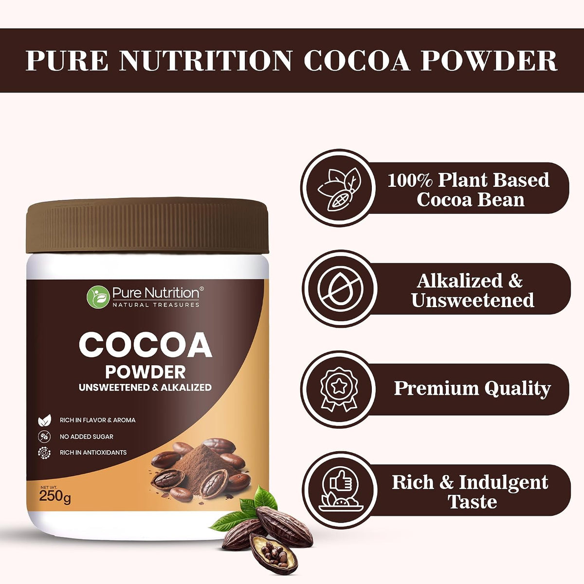 Pure Nutrition Cocoa Powder 50g | Unsweetened Natural Cocoa Powder | Rich Chocolate Flavor