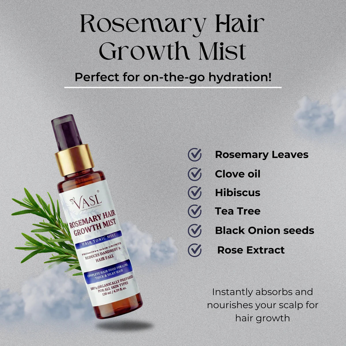 VASL Rosemary Hair Growth Mist 130ml - Anti Hair Fall & Dandruff Spray