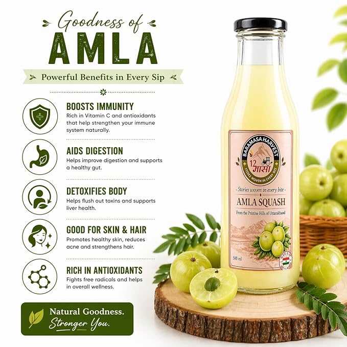 Baramasa Harvest Amla Squash (500ml) | Himalayan Indian Gooseberry Drink | Rich in Vitamin C & Digestive Support