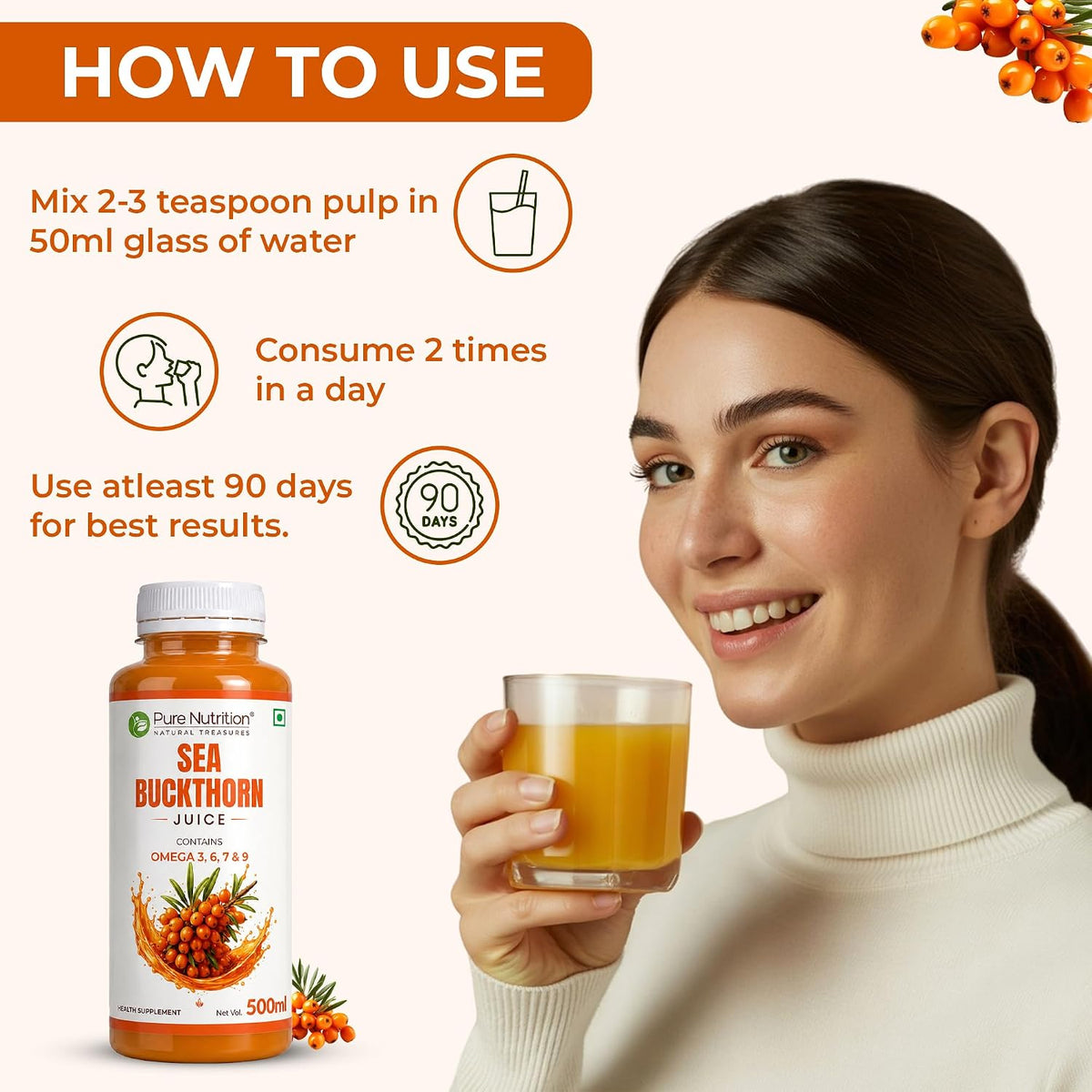 Pure Nutrition Sea Buckthorn Concentrate Juice 500ml | Antioxidant & Wellness Support