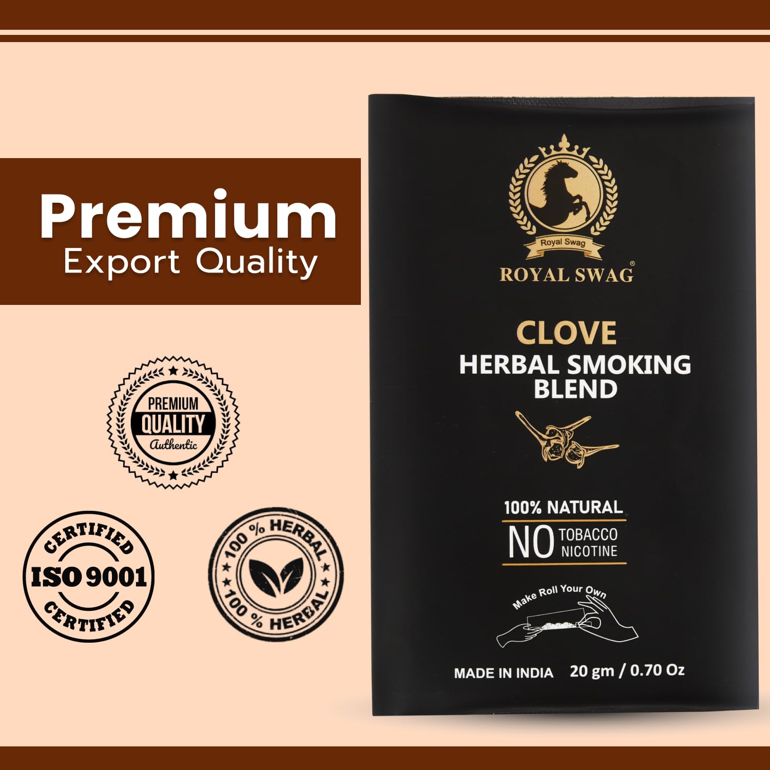 Royal Swag Herbal Smoking Mixture Clove Flavour - Tobacco Free (20g / 0.7 oz Pouch)