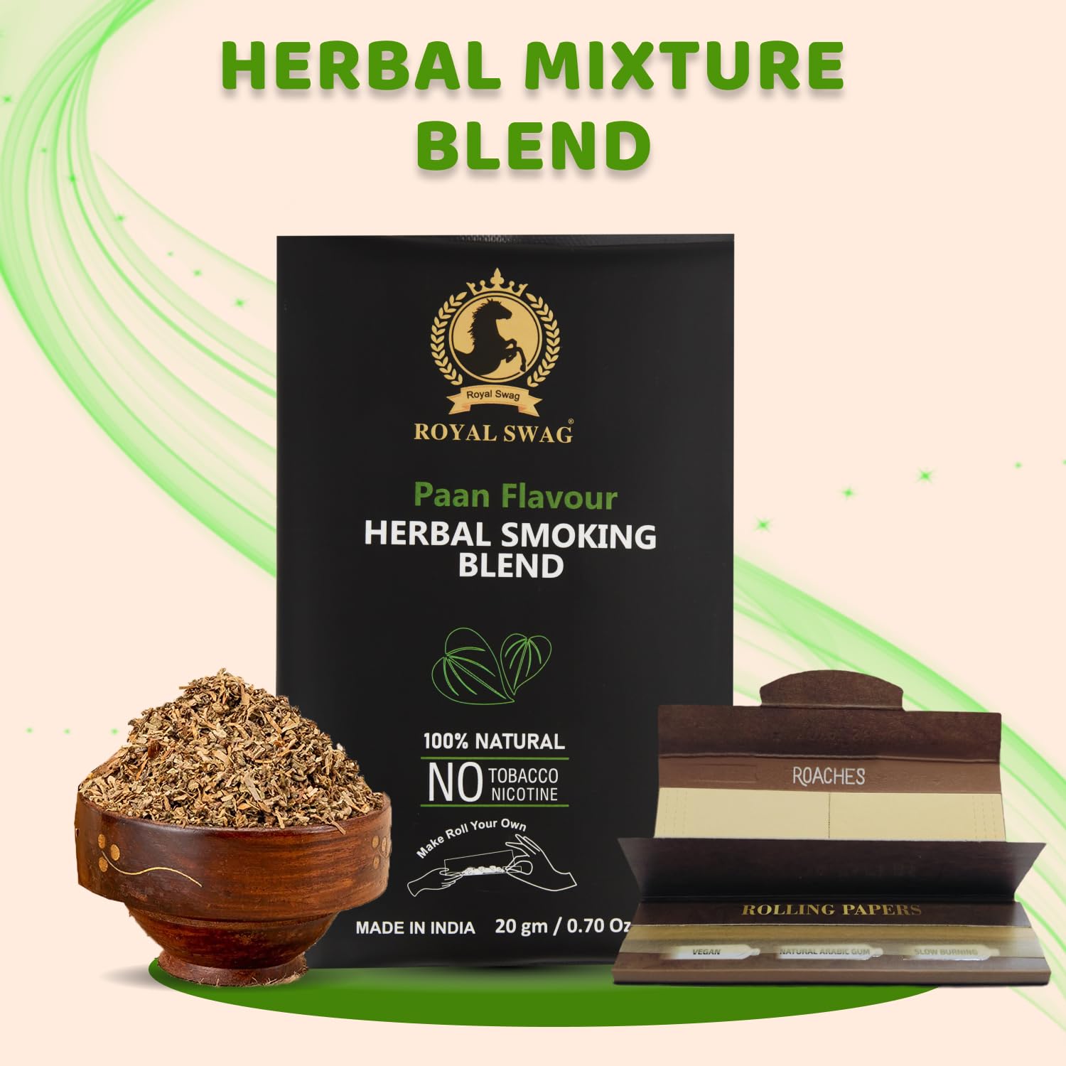 Royal Swag Paan Herbal Smoking Blend (20g) & King Size Slim Papers Combo Pack