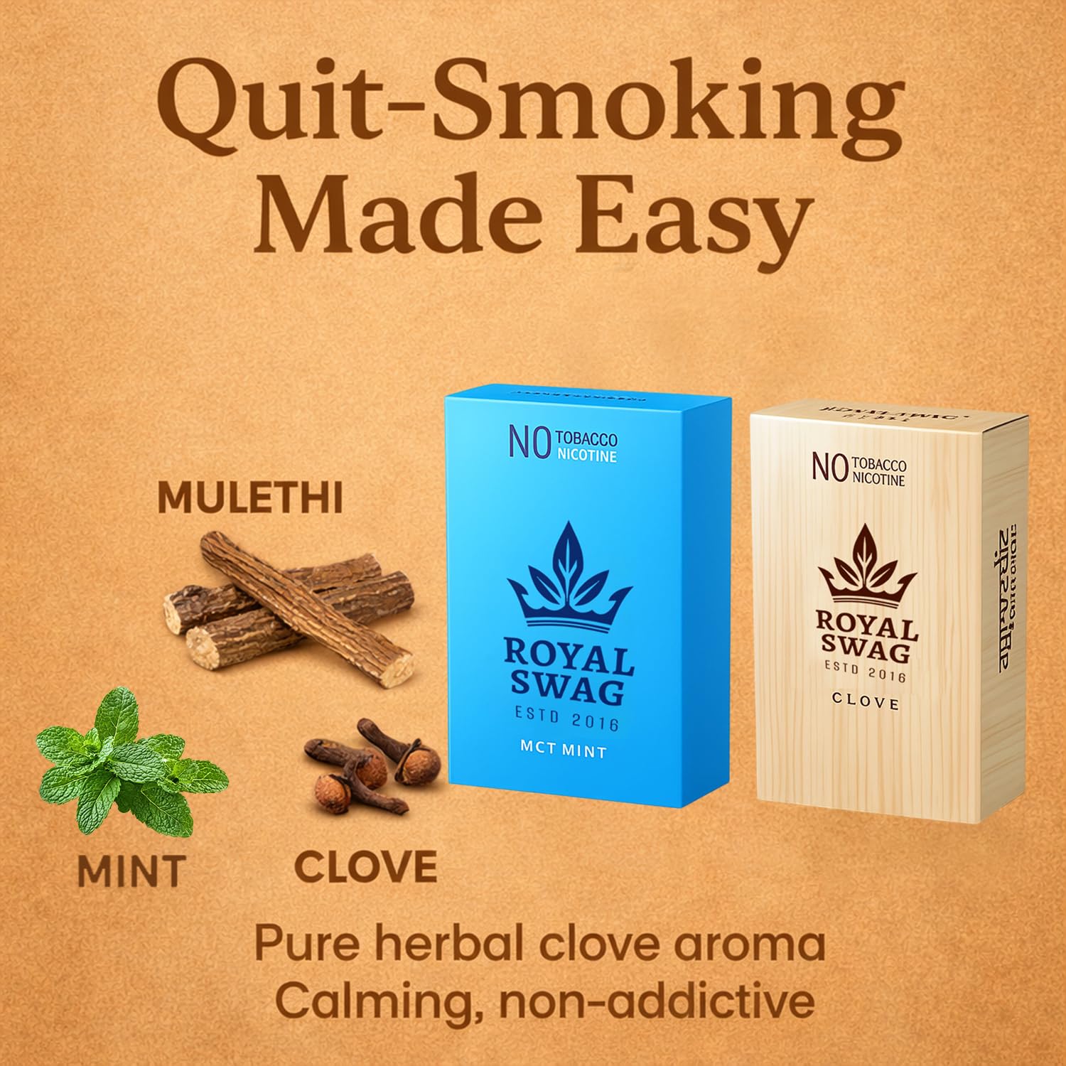 Royal Swag Herbal Cigarettes Clove & Mint Flavour - Tobacco Free (10 Sticks - 2 Pack)