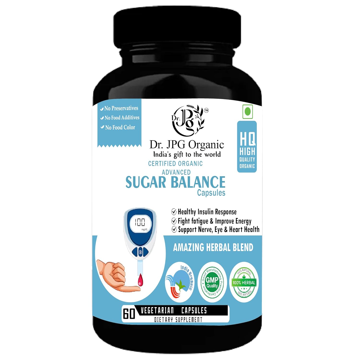 DR. JPG Organic Sugar Balance Capsules (500mg, 60 Veg Capsules) | For Blood Sugar Management & Metabolic Support | 100% Certified Organic