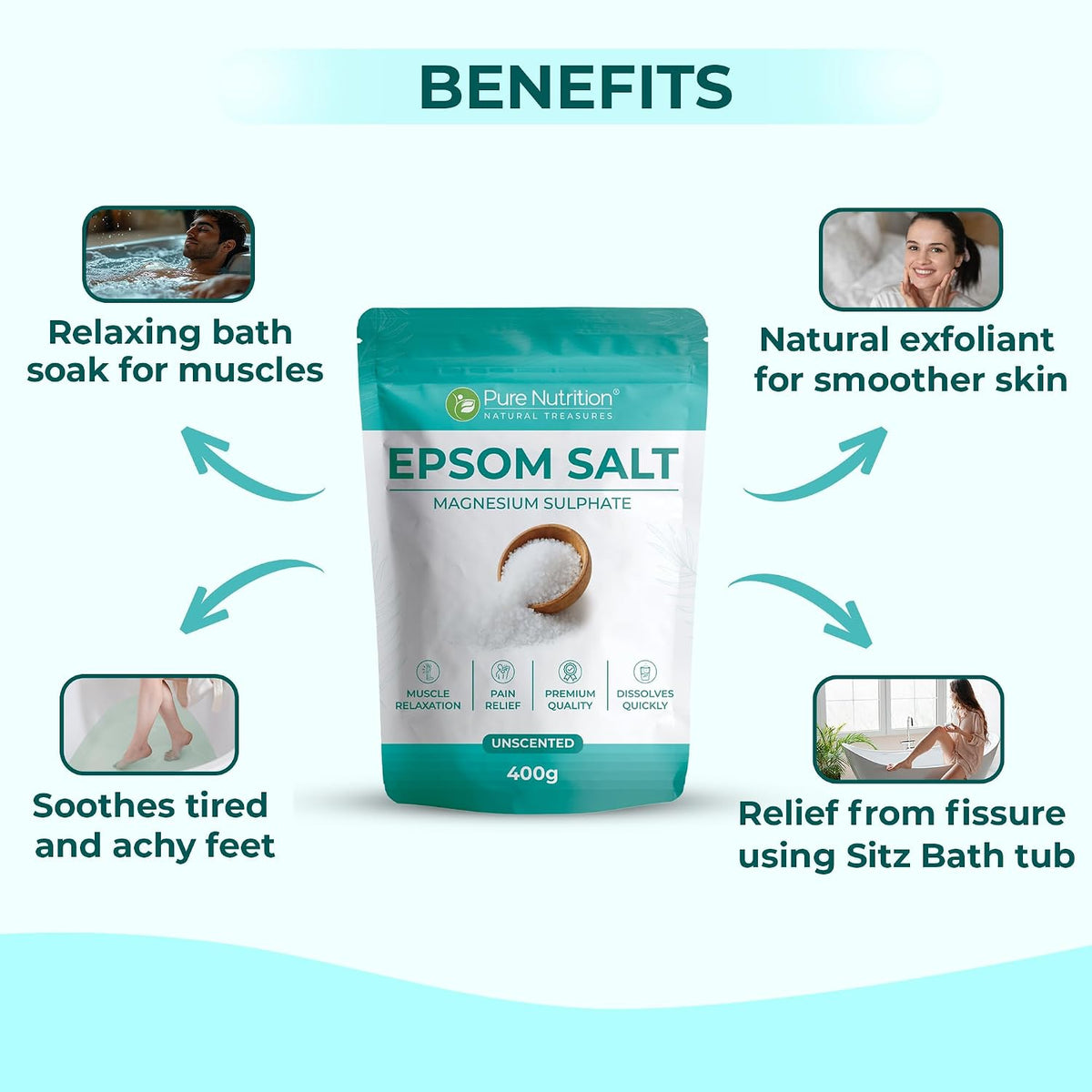 Pure Nutrition Epsom Salt 450g | Magnesium Sulfate Salt | Bath Soak & Relaxation Support