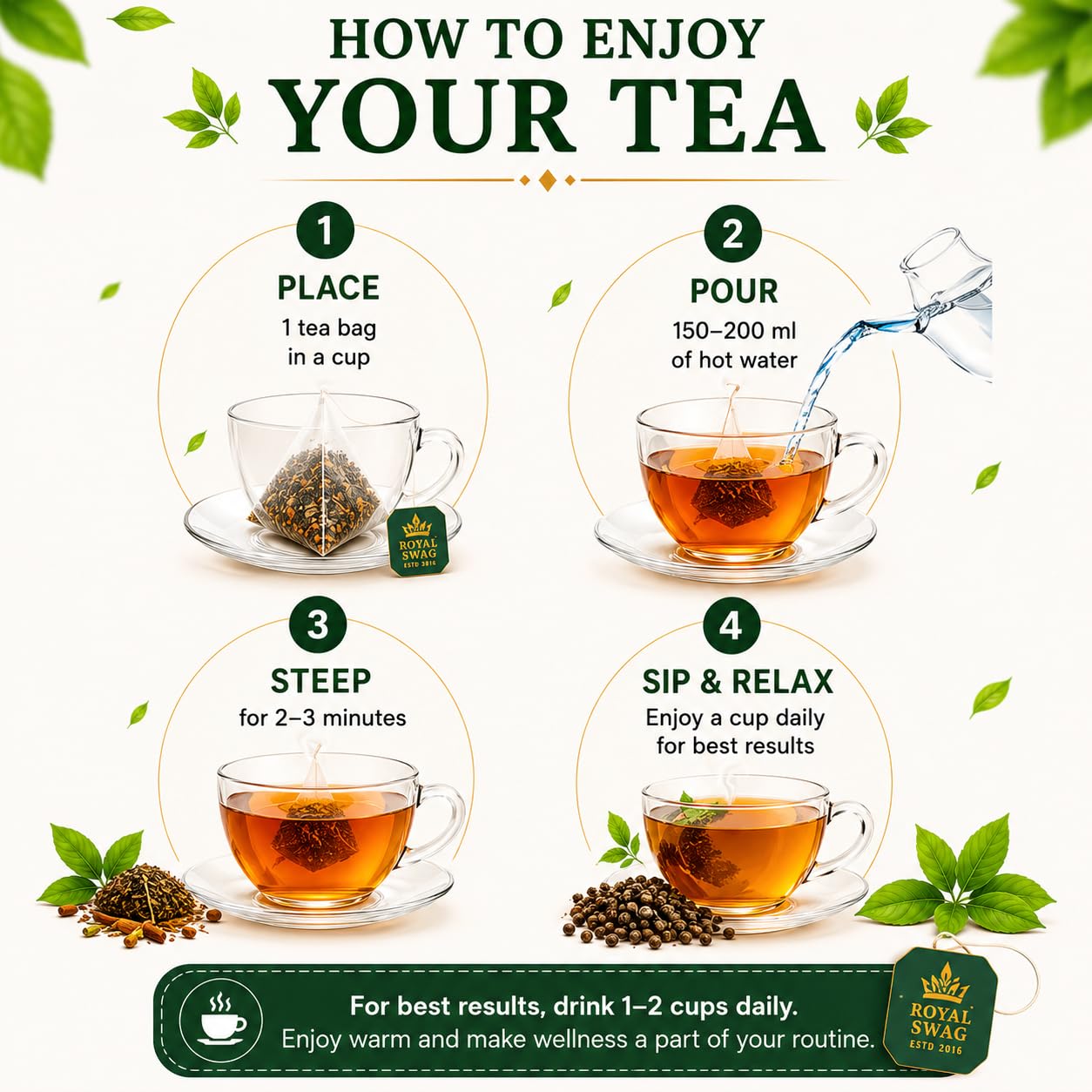 Royal Swag Lung Detox Herbal Tea - Ayurvedic Tar Cleanse for Smokers (20 Tea Bags)