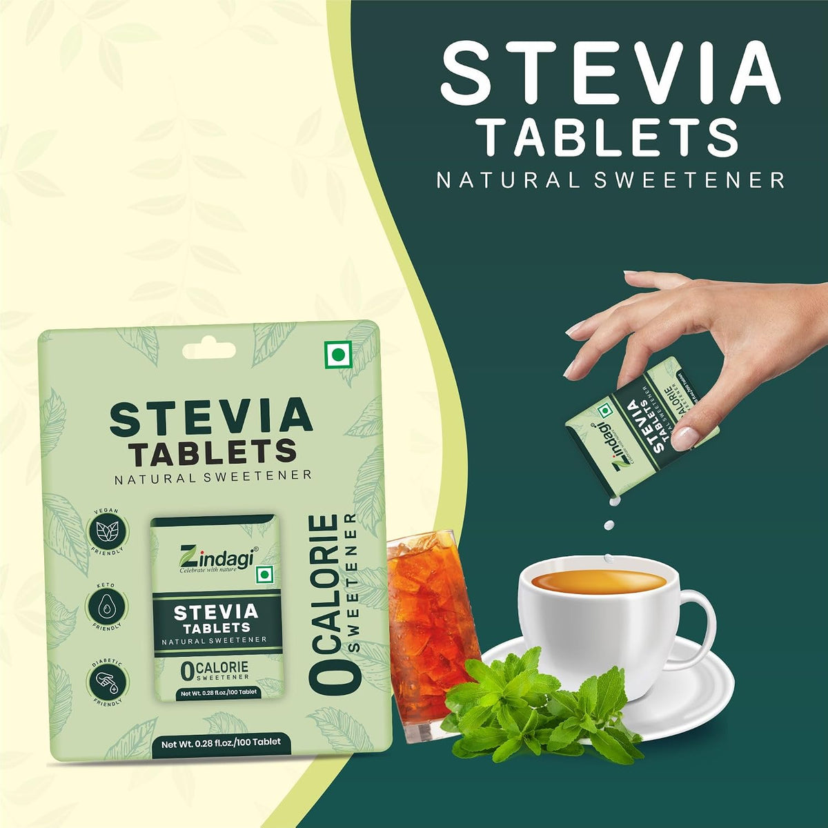 Zindagi Stevia Powder Sachets, Stevia Liquid Drops & Stevia Tablets | 100% Natural Zero-Calorie Sugar-Free Sweetener Triple Combo Pack