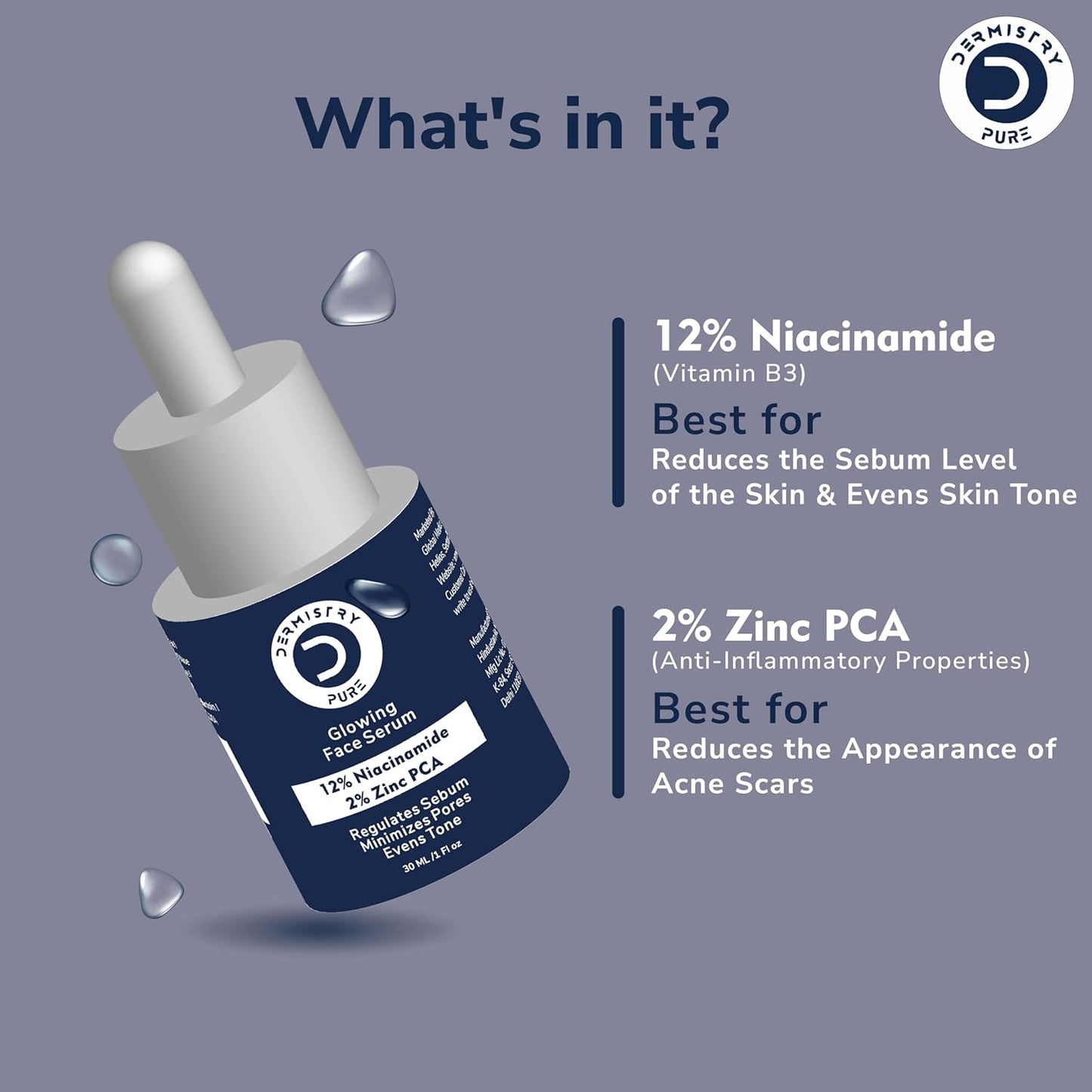 Dermistry Pure 12% Niacinamide 2% Zinc PCA Glowing Face Serum