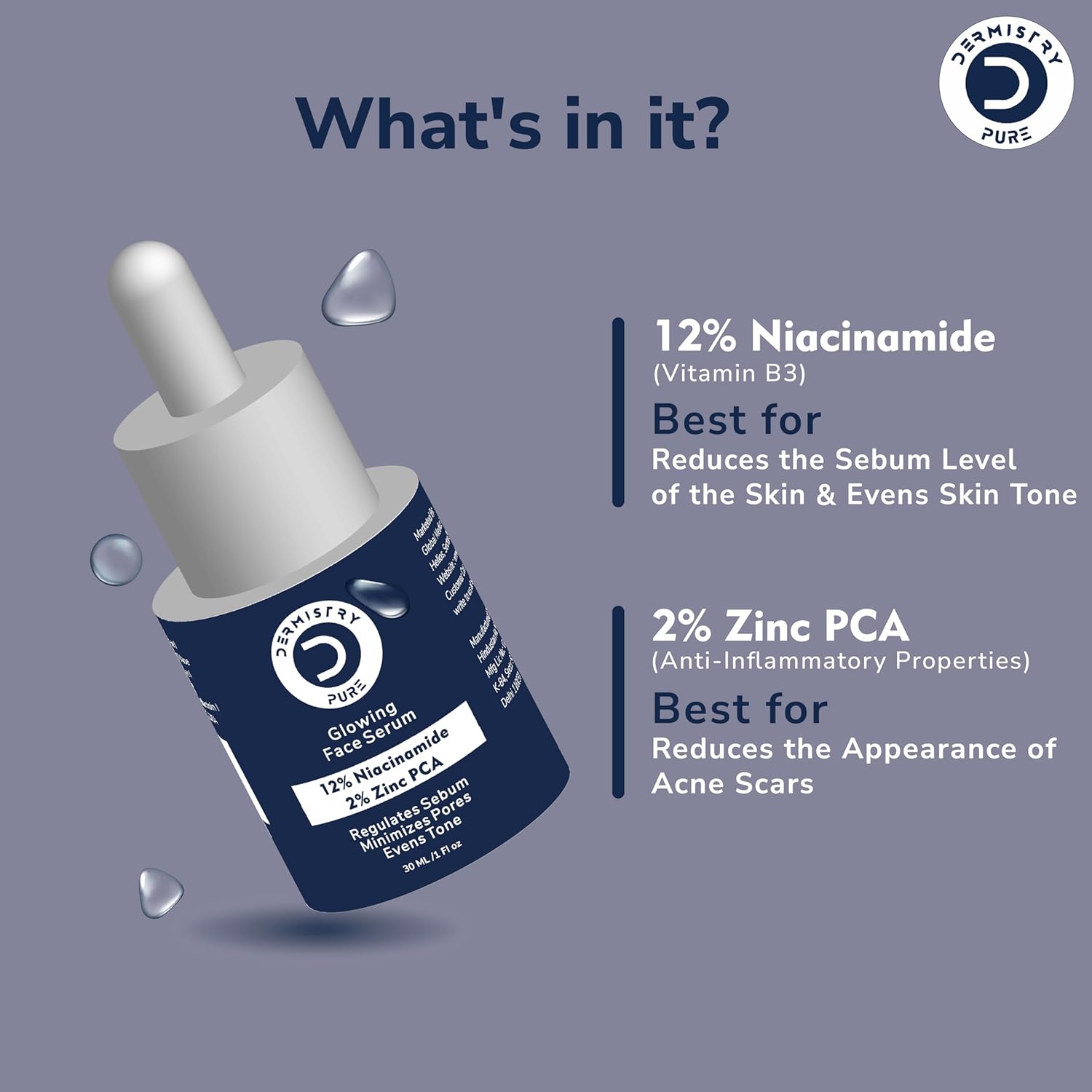 Dermistry Pure 12% Niacinamide 2% Zinc PCA Glowing Face Serum