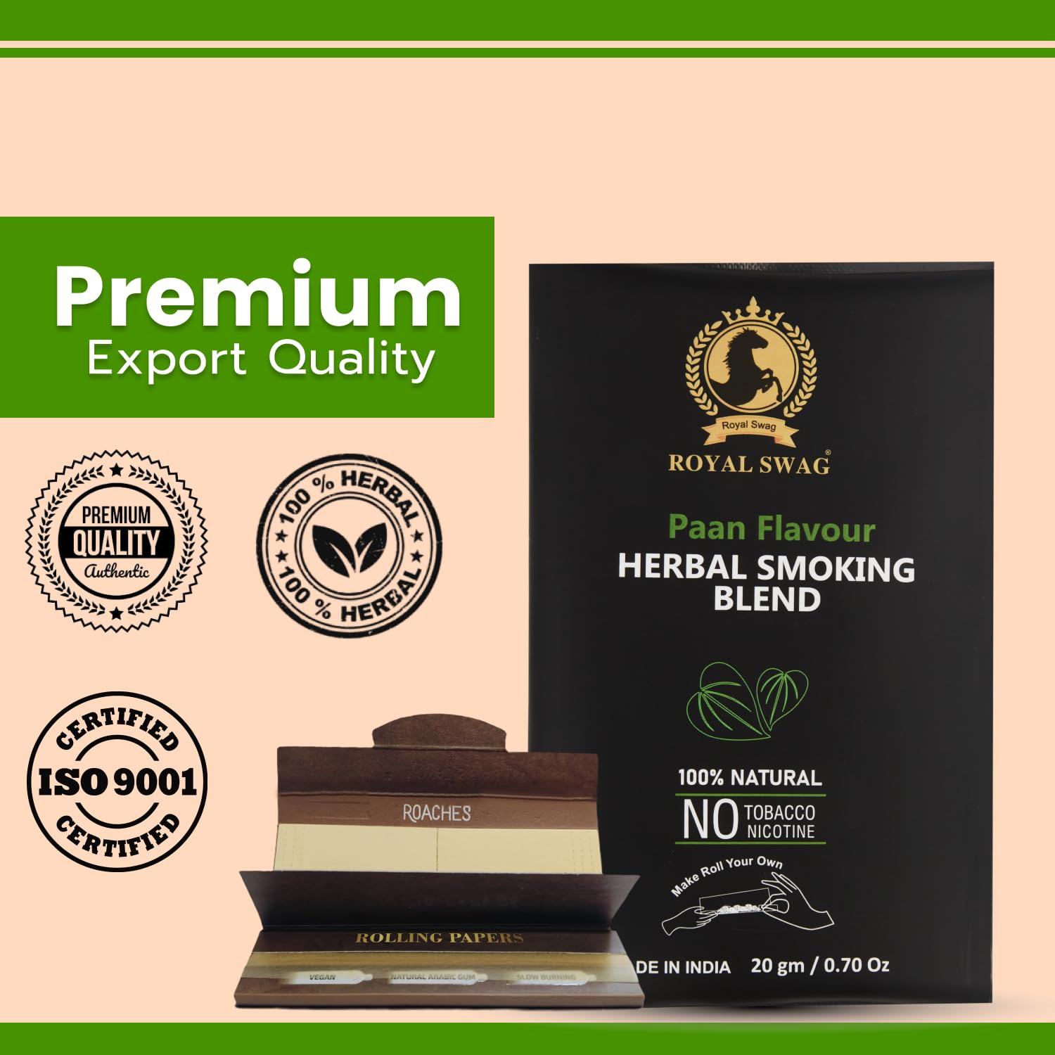 Royal Swag Paan Herbal Smoking Blend (20g) & King Size Slim Papers Combo Pack
