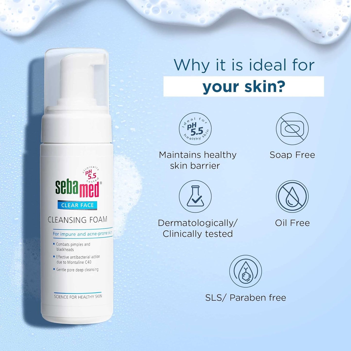 Sebamed Clear Face Cleansing Foam for Impure and Acne-prone Skin | Face Care Product for Pimples & Blackheads