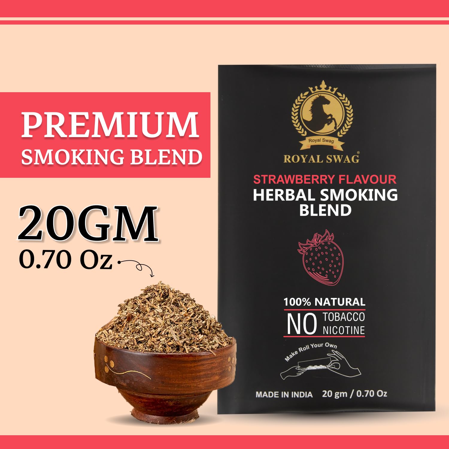 Royal Swag Herbal Smoking Mixture Strawberry Flavour - Tobacco Free (20g / 0.7 oz Pouch)