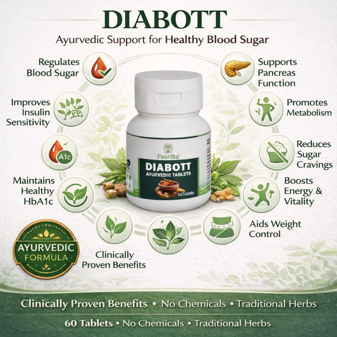 Paartha Diabott Ayurvedic Tablets – Herbal Wellness Supplement with Ashwagandha, Gudmar & Haldi for Blood Sugar & Metabolic Wellness Support – 60 Tablets