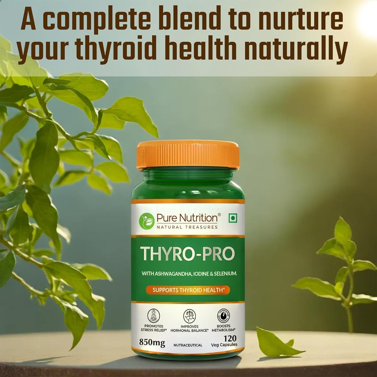 Pure Nutrition Thyro Pro Capsules | With Ashwagandha, Iodine & Selenium | Supports Thyroid Function, Balances Hormones| Promotes Overall Wellness - 120 Veg Capsules