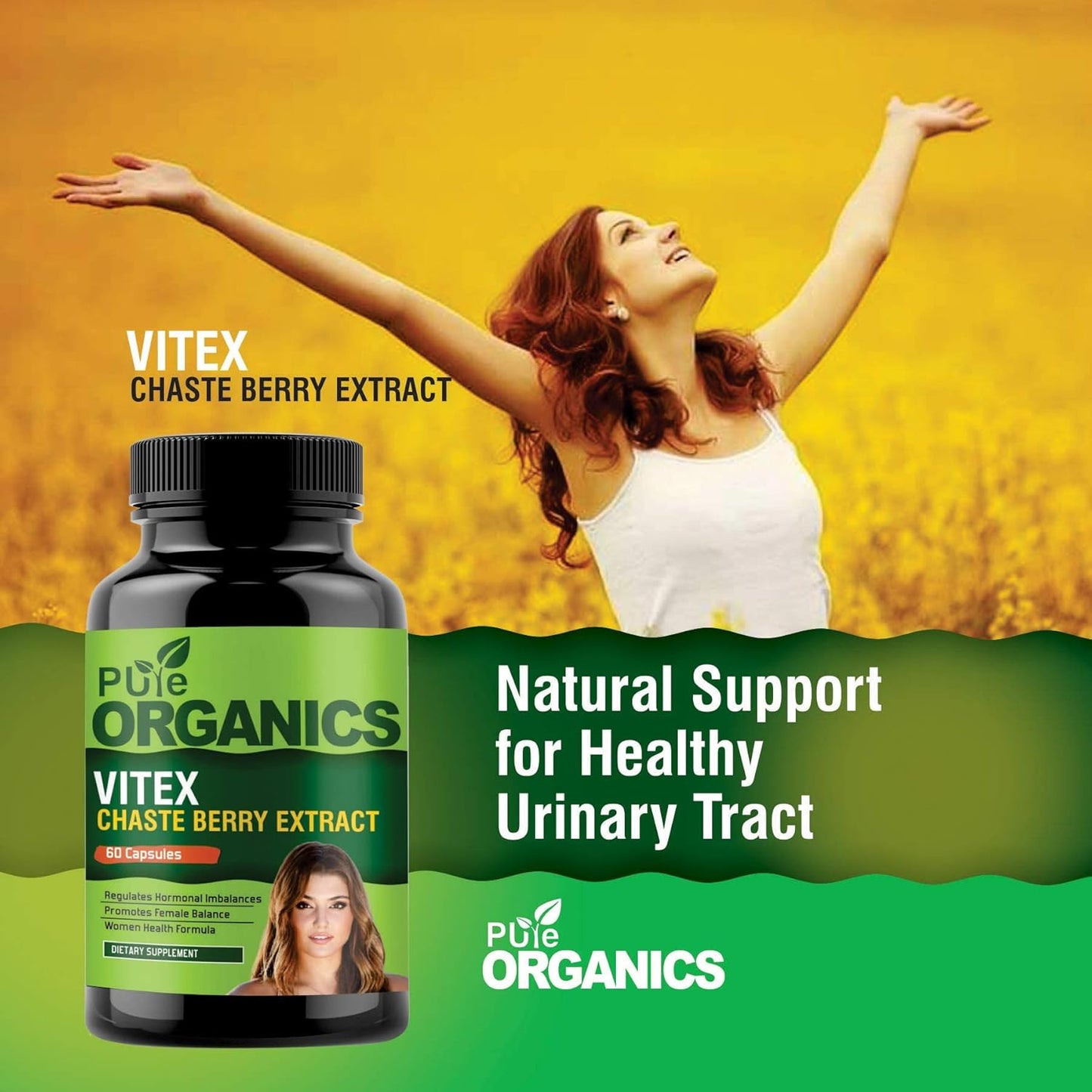 Pure Organic Vitex Chasteberry Extract Capsules Supplement Support for PMS and Menopause, 60 Capsules