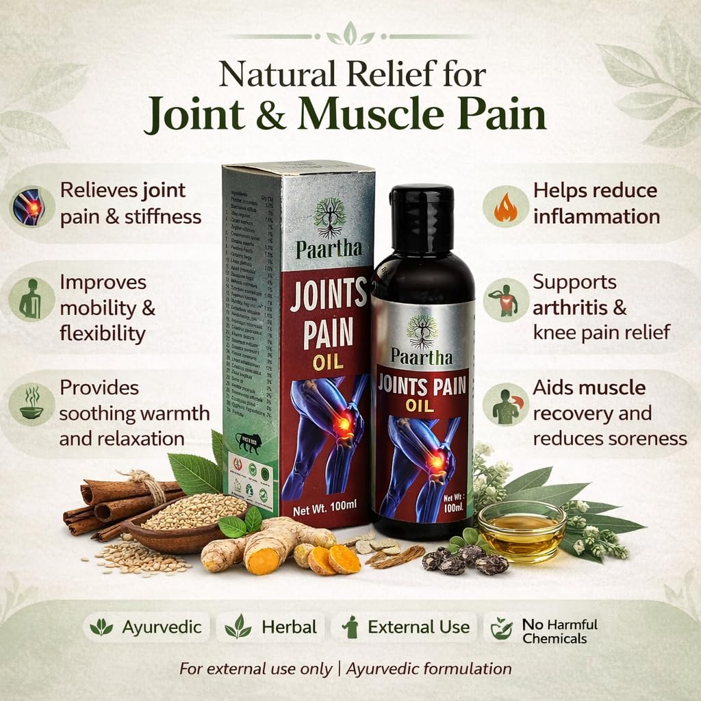 Paartha Joints Pain Relief Oil – Ayurvedic Massage Oil for Joint, Knee & Back Care, Muscle Stiffness & Mobility Support – 50ml