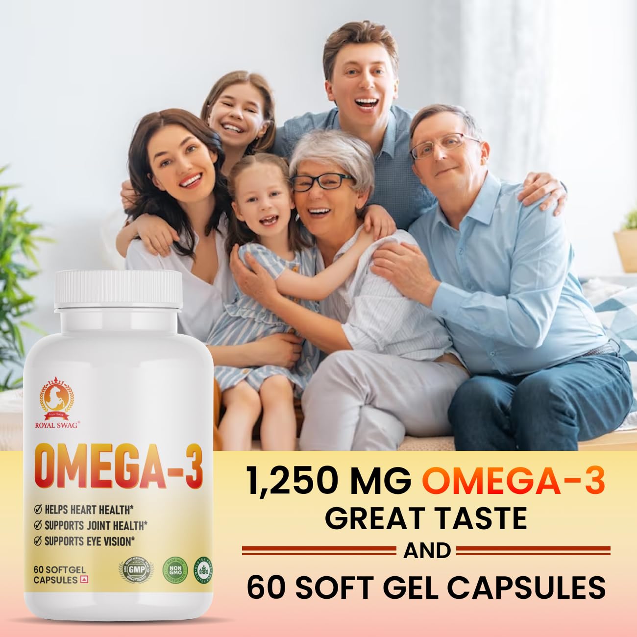 Royal Swag Omega 3 Fish Oil 1250mg - High Potency EPA & DHA (60 Capsules)