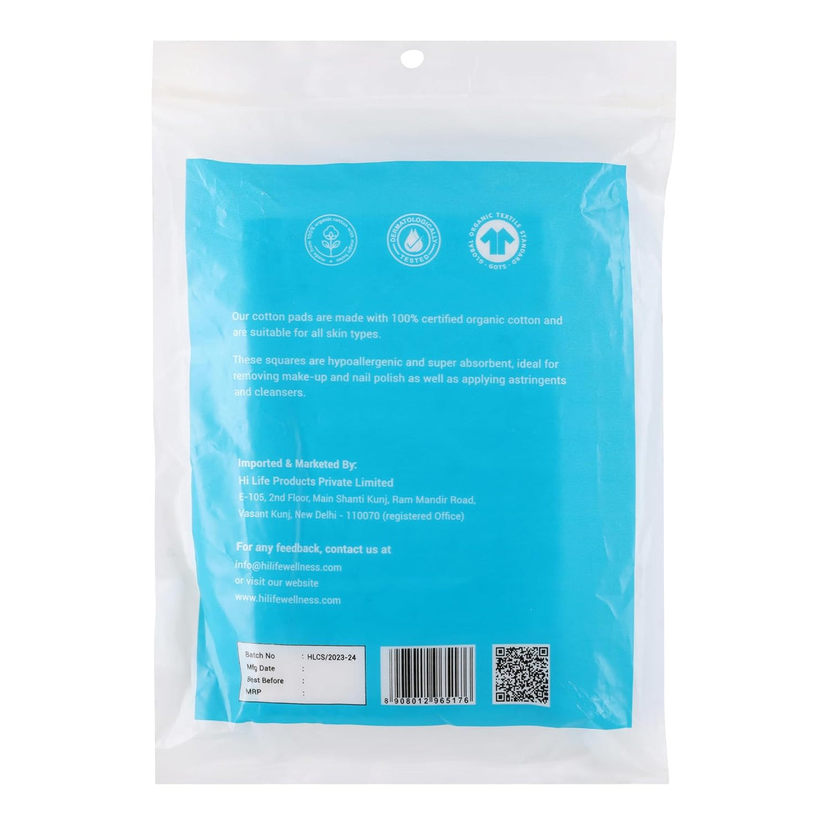 Hi Life Organic Cotton Makeup Remover Pads (Square, Pack of 25) | 100% Pure Organic Cotton Facial Cleansing & Toning Pads
