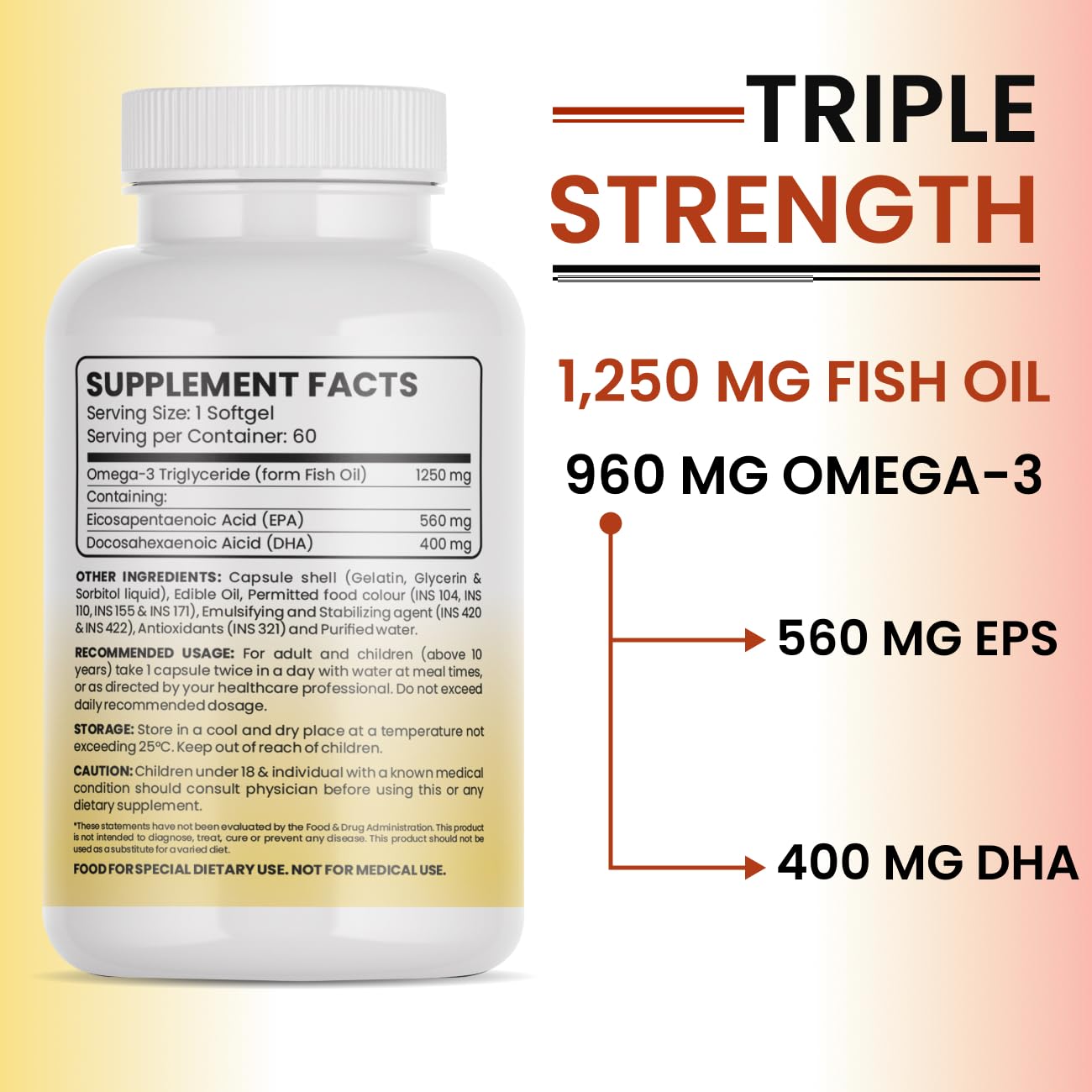 Royal Swag Omega 3 Fish Oil 1250mg - High Potency EPA & DHA (60 Capsules)