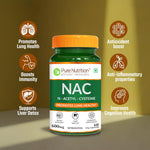 Pure Nutrition NAC (N-Acetyl L-Cysteine) Capsules - 600mg for Immunity, Lung & Respiratory Health | Enhances Liver Detox, Reduces Oxidative Stress, Boosts Cellular Health for Men & Women - 60 Veg Capsules