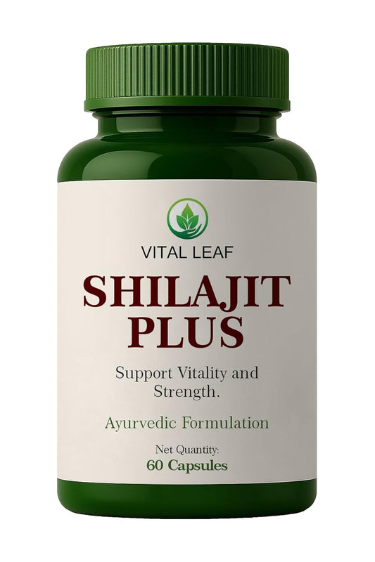 Vital Leaf Shilajit Plus Capsules – Ayurvedic Blend with Shilajit, Ashwagandha, Safed Musli & Gokshura – 60 Plant-Based Capsules – Natural Herbal Supplement